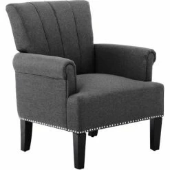 HOMCOM Wing Back Armchair Sofa Chair W/ Upholstered Seat Wood Legs, Dark Grey
