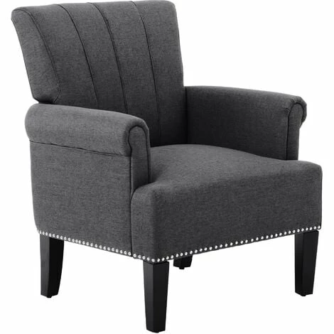 HOMCOM Wing Back Armchair Sofa Chair w/ Upholstered Seat Wood Legs, Dark Grey