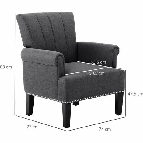 HOMCOM Wing Back Armchair Sofa Chair w/ Upholstered Seat Wood Legs, Dark Grey