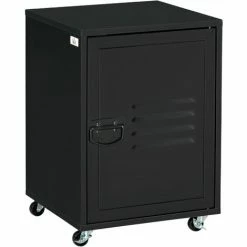 HOMCOM Bedside Table, Rolling End Side Table, Mobile Storage Cabinet Black