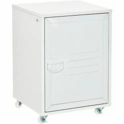 HOMCOM Bedside Table, Rolling End Side Table, Mobile Storage Cabinet White