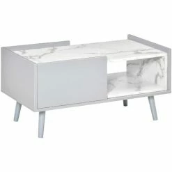 HOMCOM Two-Tone Coffee Table Marble Effect W/ Storage Wood Legs Home Furniture