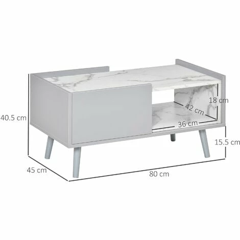 HOMCOM Two-Tone Coffee Table Marble Effect w/ Storage Wood Legs Home Furniture