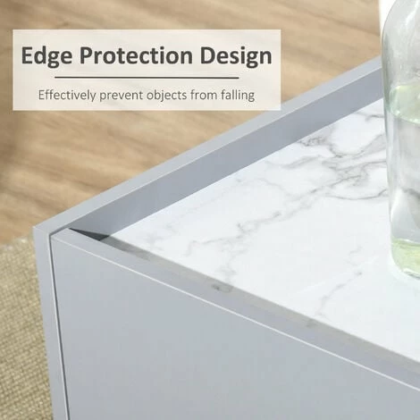 HOMCOM Two-Tone Coffee Table Marble Effect w/ Storage Wood Legs Home Furniture