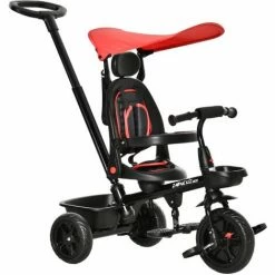 HOMCOM 4 In 1 Tricycle Kids Trike Stroller W/ Removable Handle For 1-5 Year Red