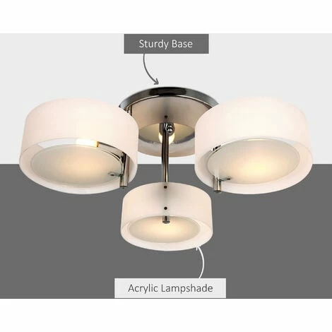 HOMCOM Acrylic Lamp Ceiling Light Pendant Chandelier with 3 Lights Chrome Finish