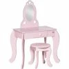 HOMCOM Kids Vanity Table & Stool Girls Dressing Set Make Up Desk With Mirror