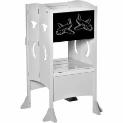 HOMCOM Kids Step Stool Toddler Kitchen Stool With Blackboard Lockable Handrail