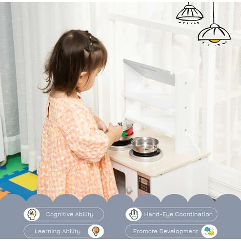 HOMCOM Kids Kitchen Play Cooking Toy Set Educational Pretend Role 3-6 Yrs