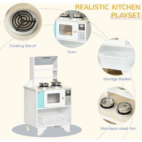 HOMCOM Kids Kitchen Play Cooking Toy Set Educational Pretend Role 3-6 Yrs