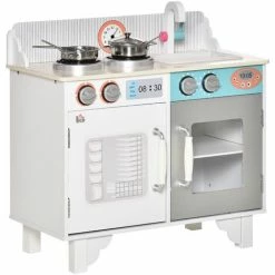 HOMCOM Kids Wooden Toy Kitchen Pretend Playset With Sink Faucet Pot For 3-6 Year