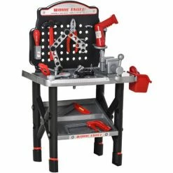 HOMCOM Kids Workbench Toy W/ Shelf Storage Box Electric Drill For 3-6 Years Old