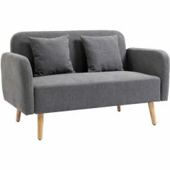 HOMCOM 2-Seat Loveseat Sofa Chenille Fabric Upholstered Couch Wood Legs, Grey