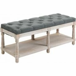 HOMCOM 2-Tier Bed End Bench, Vintage Stool Button Tufted Window Seat, Grey