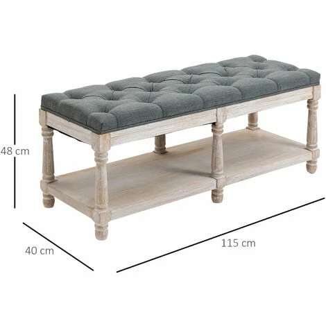 HOMCOM 2-Tier Bed End Bench, Vintage Stool Button Tufted Window Seat, Grey