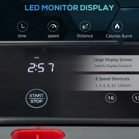 HOMCOM Folding Treadmill 2HP Electric Motorised Running Machine w/ LED Display