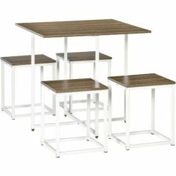 HOMCOM 5 Pcs Square Dining Table Set W/ Metal Frame Wood-Effect Tops Kitchen