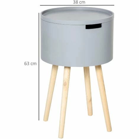 HOMCOM Round Side Table Nightstand w/ Hidden Storage Space Removable Lid, Grey