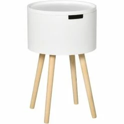 HOMCOM Round Side Table Nightstand W/ Hidden Storage Space Removable Lid, White