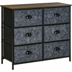 HOMCOM Fabric Cabinet W/ 6 Chests Of Drawers Steel Frame - Grey And Black