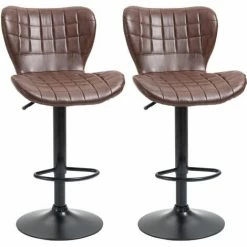 HOMCOM Bar Stools Set Of 2 Adjustable Height Swivel PU Leather Bar Chairs Brown