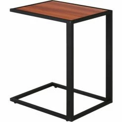 HOMCOM C-Shape Side End Table W/ Steel Frame Wide Base For Living Room Walnut