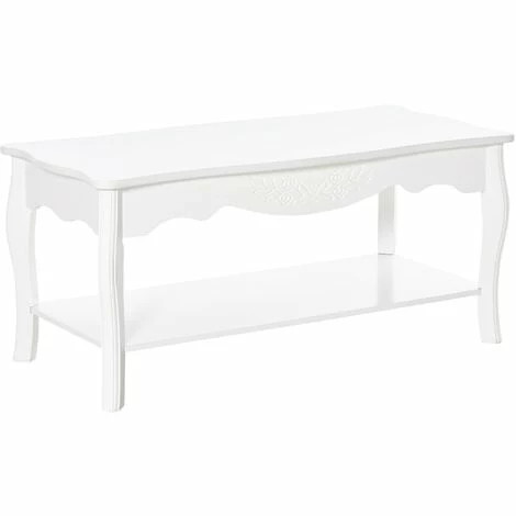 HOMCOM 2 Tier Wooden Coffee Tea Table End Table Storage Shelf 94Lx44Wx42H White
