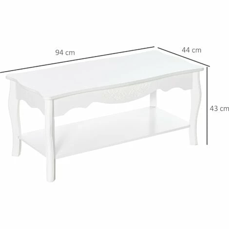 HOMCOM 2 Tier Wooden Coffee Tea Table End Table Storage Shelf 94Lx44Wx42H White