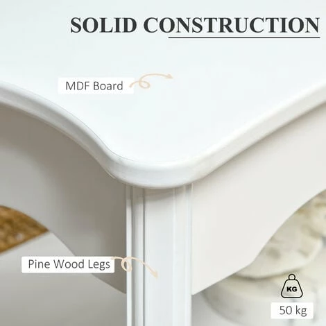 HOMCOM 2 Tier Wooden Coffee Tea Table End Table Storage Shelf 94Lx44Wx42H White