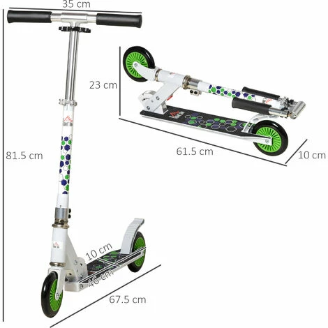 HOMCOM Kids Scooter One Click Foldable Kick Scooter Adjustable Height for Boys and Girls 3 - 8 Years White