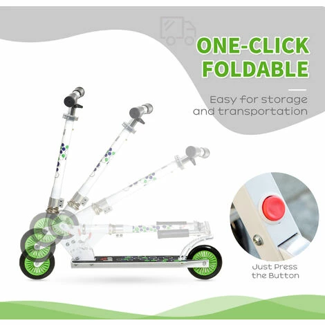 HOMCOM Kids Scooter One Click Foldable Kick Scooter Adjustable Height for Boys and Girls 3 - 8 Years White