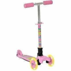 HOMCOM Kids 3 Wheel Scooter Foldable Toddler Kick Scooter Adjustable Height LED Flashing Wheels For Boys And Girls 3-8 Years Pink