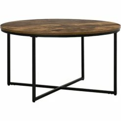 HOMCOM Coffee Table Industrial Round Side Table W/ Metal Frame For Living Room