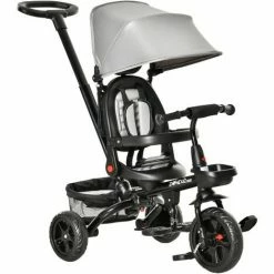 HOMCOM 4 In 1 Kids Tricycle W/ Push Handle Brake Clutch Footrest Handrail Belt