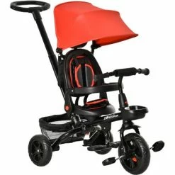 HOMCOM 4 In 1 Kids Tricycle W/ Push Handle Brake Clutch Footrest Handrail Belt