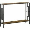 HOMCOM Industrial Console Table W/ Storage Shelf Black Metal Frame Rustic Brown
