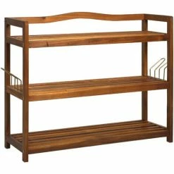 HOMCOM 3-Tier Shoe Rack Acacia Wood Shoe Storage Shelf For Entryway Bedroom Teak