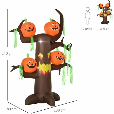 HOMCOM Halloween Decoration 2.4m Inflatable Ghost Tree with Pumpkins and 6 LED Lights
