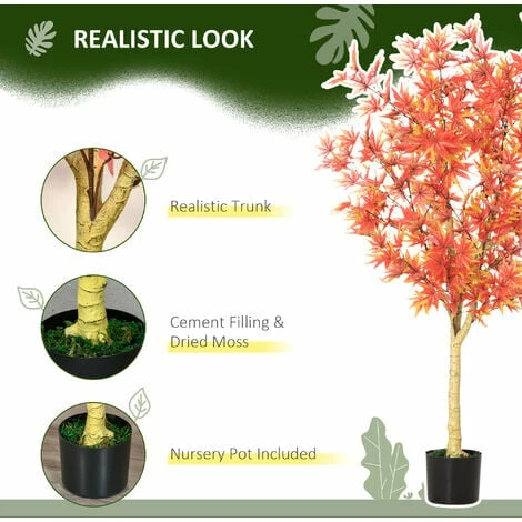 HOMCOM Artificial Realistic Red Maple Tree Faux Plant for Indoor Décor, 135cm