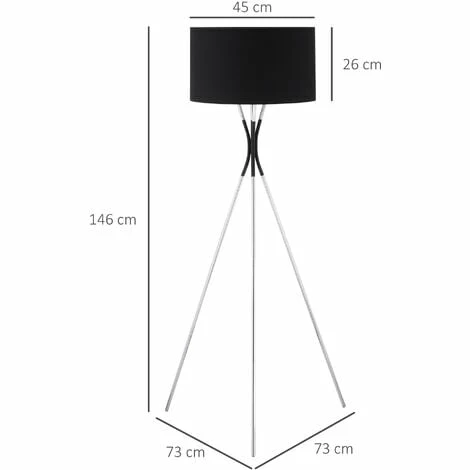 HOMCOM Modern Tripod Floor Lamp with Fabric Lampshade for Living Room Bedroom