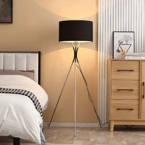HOMCOM Modern Tripod Floor Lamp with Fabric Lampshade for Living Room Bedroom