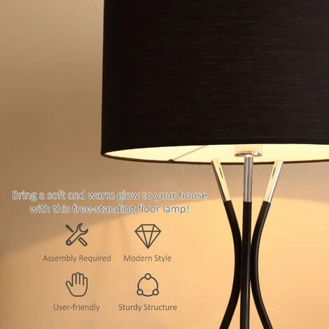 HOMCOM Modern Tripod Floor Lamp with Fabric Lampshade for Living Room Bedroom