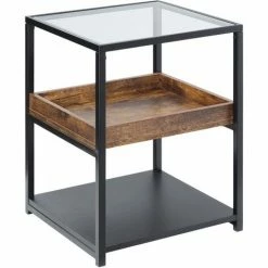 HOMCOM Industrial Side Table With 3-tier Storage Shelves For Living Room