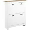 HOMCOM 2 Drawer Shoe Cabinet Narrow Shoe Cupboard With Flip Doors White