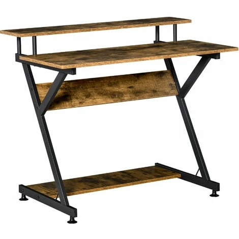 HOMCOM Home Office Computer Desk w/ Storage, Gaming Writing Table, 100cm, Brown