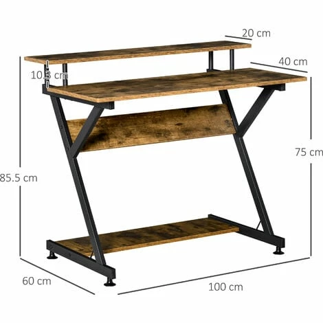 HOMCOM Home Office Computer Desk w/ Storage, Gaming Writing Table, 100cm, Brown
