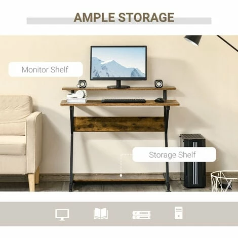 HOMCOM Home Office Computer Desk w/ Storage, Gaming Writing Table, 100cm, Brown