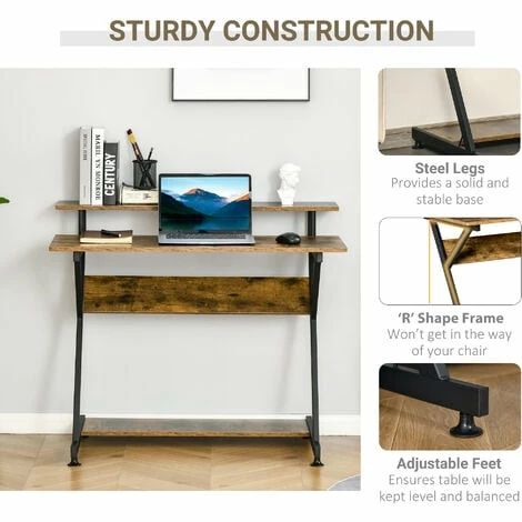 HOMCOM Home Office Computer Desk w/ Storage, Gaming Writing Table, 100cm, Brown