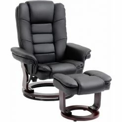 HOMCOM Swivel Manual Recliner And Ottoman Set PU Leather Lounge Chair Black