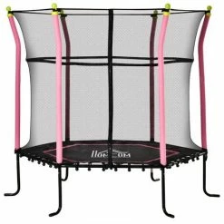 HOMCOM 5.2FT Kids Trampoline With Enclosure Indoor Outdoor For 3-10 Years Pink